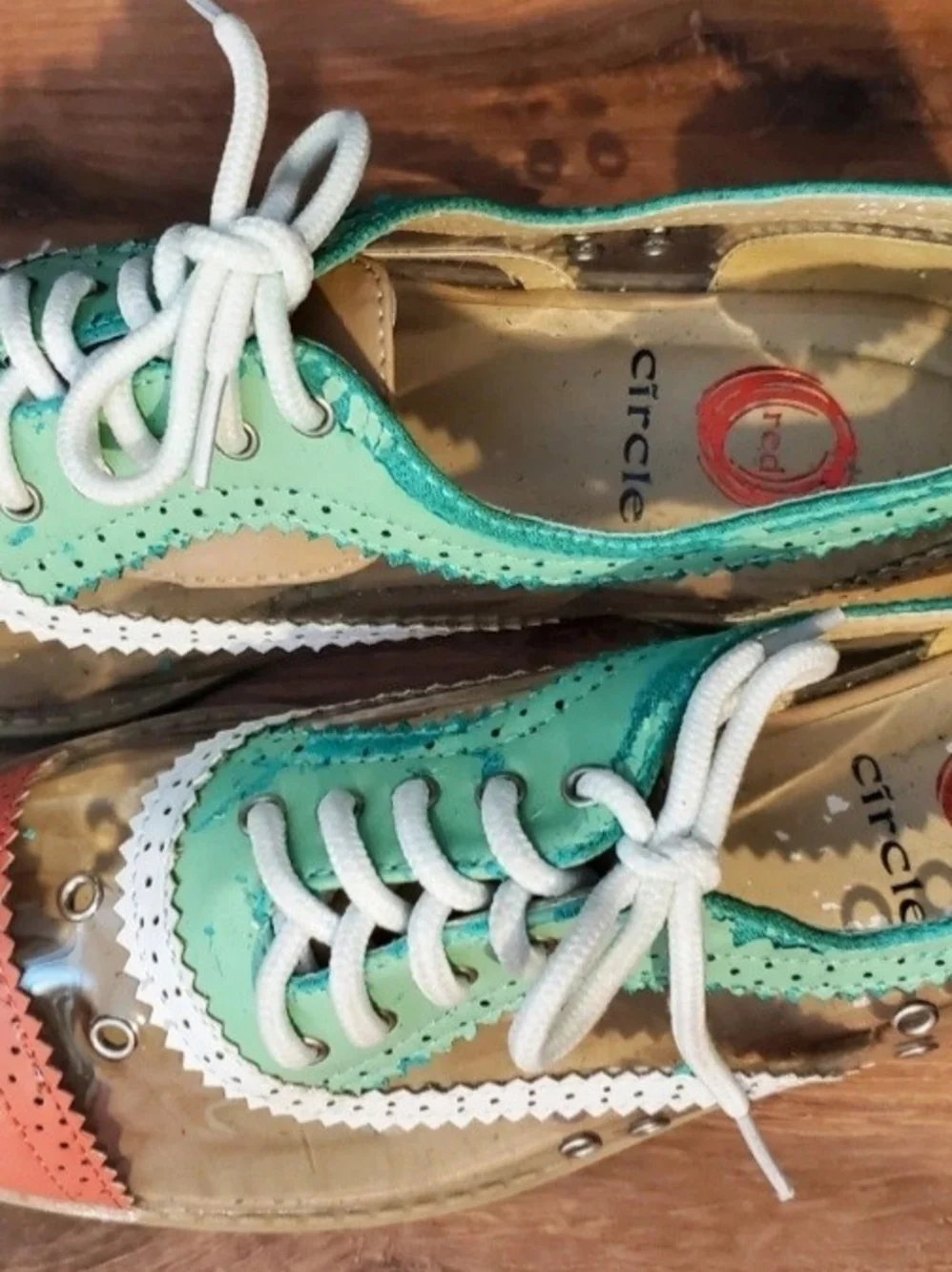 Red Circle Footwear Mint Green and Coral Wingtip Flats